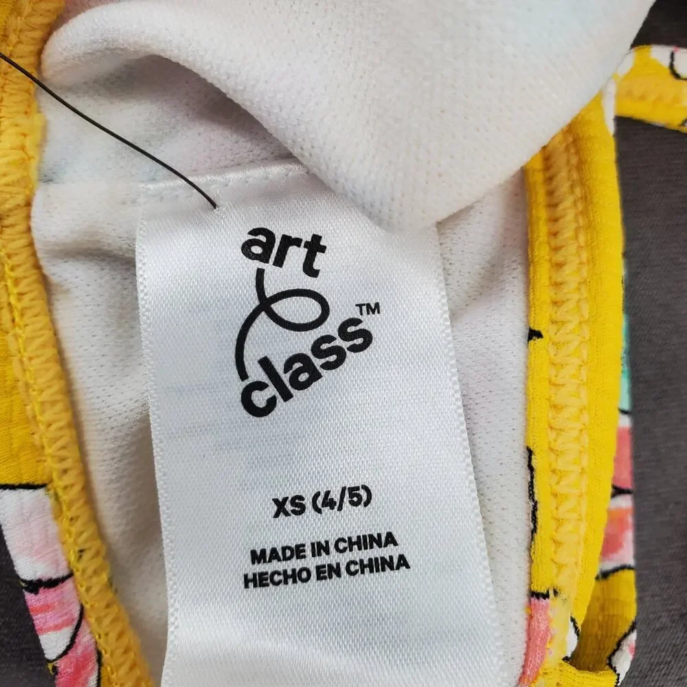 Art Class Girls Size XS 4/5 Two‎ Piece Bikini Yellow Pink Floral UPF 50+ New
